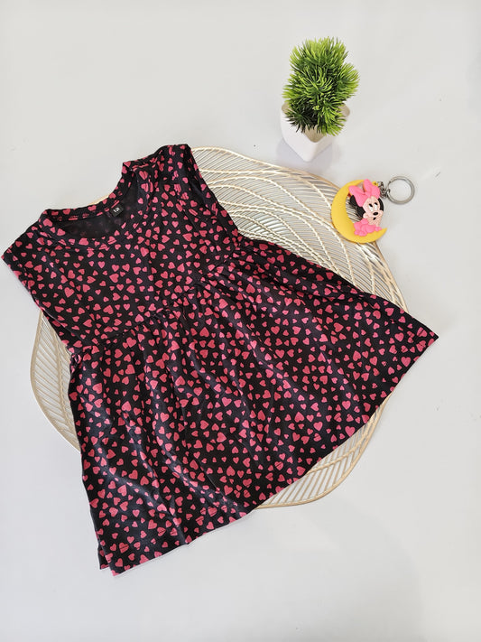Black With Red Heard Baby Frock