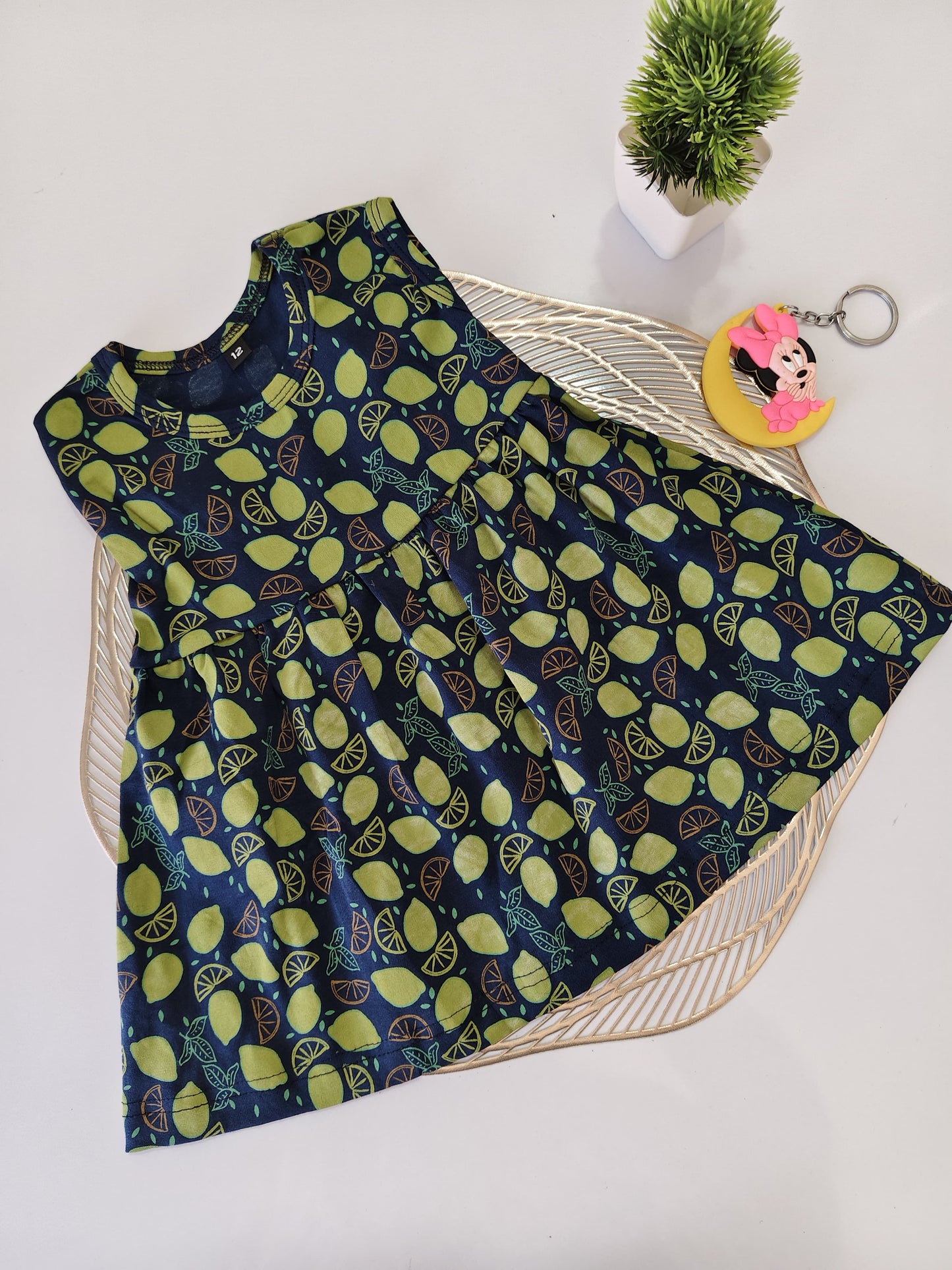 Blue With Lemon Baby Frock