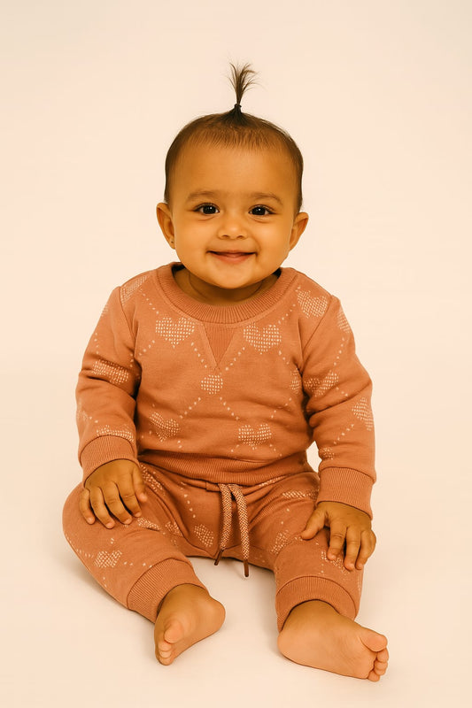 Brown heart baby winter set